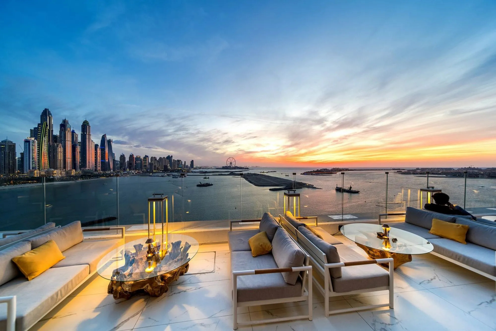 The Penthouse rooftop lounge and club with Dubai skyline views at FIVE Palm Jumeirah