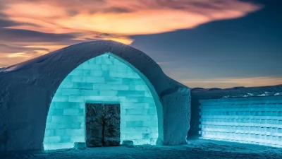 ICEHOTEL exterior building made of snow and ice
