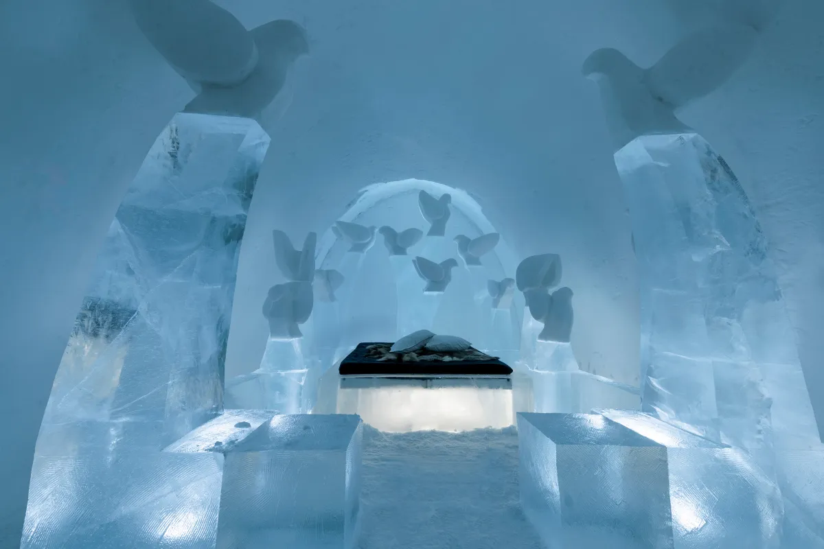 ICEHOTEL Winter Art Suite made of carved ice blocks