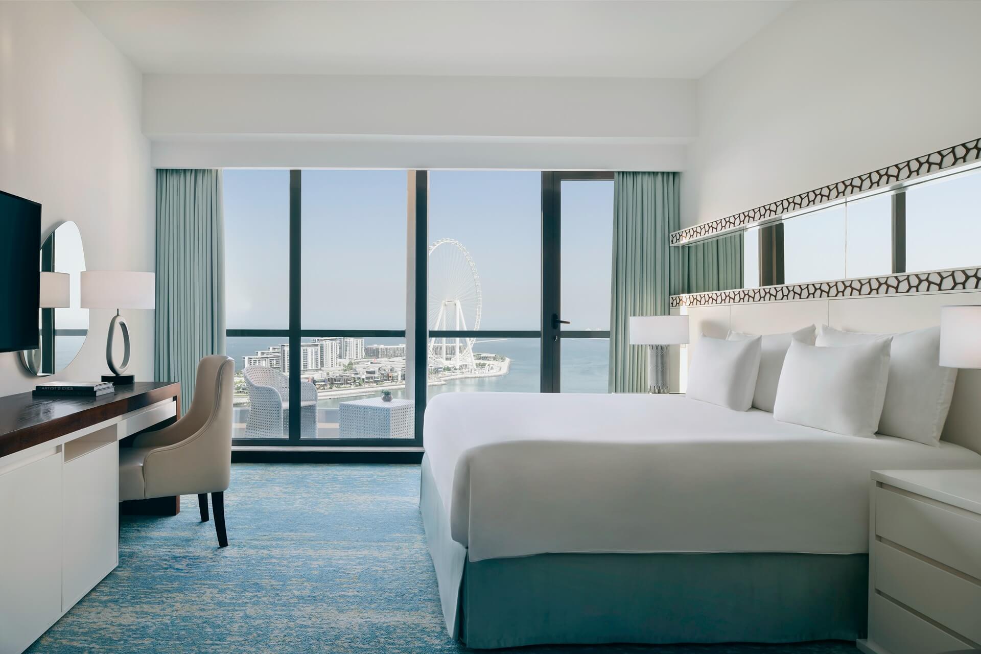 Ain Dubai View Room at JA Ocean View Hotel featuring a private balcony and cityscape vistas