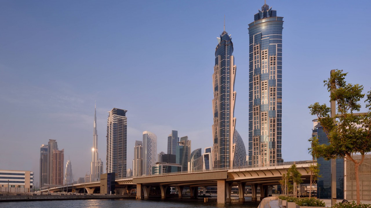 JW Marriott Marquis Dubai's iconic twin towers along Sheikh Zayed Road