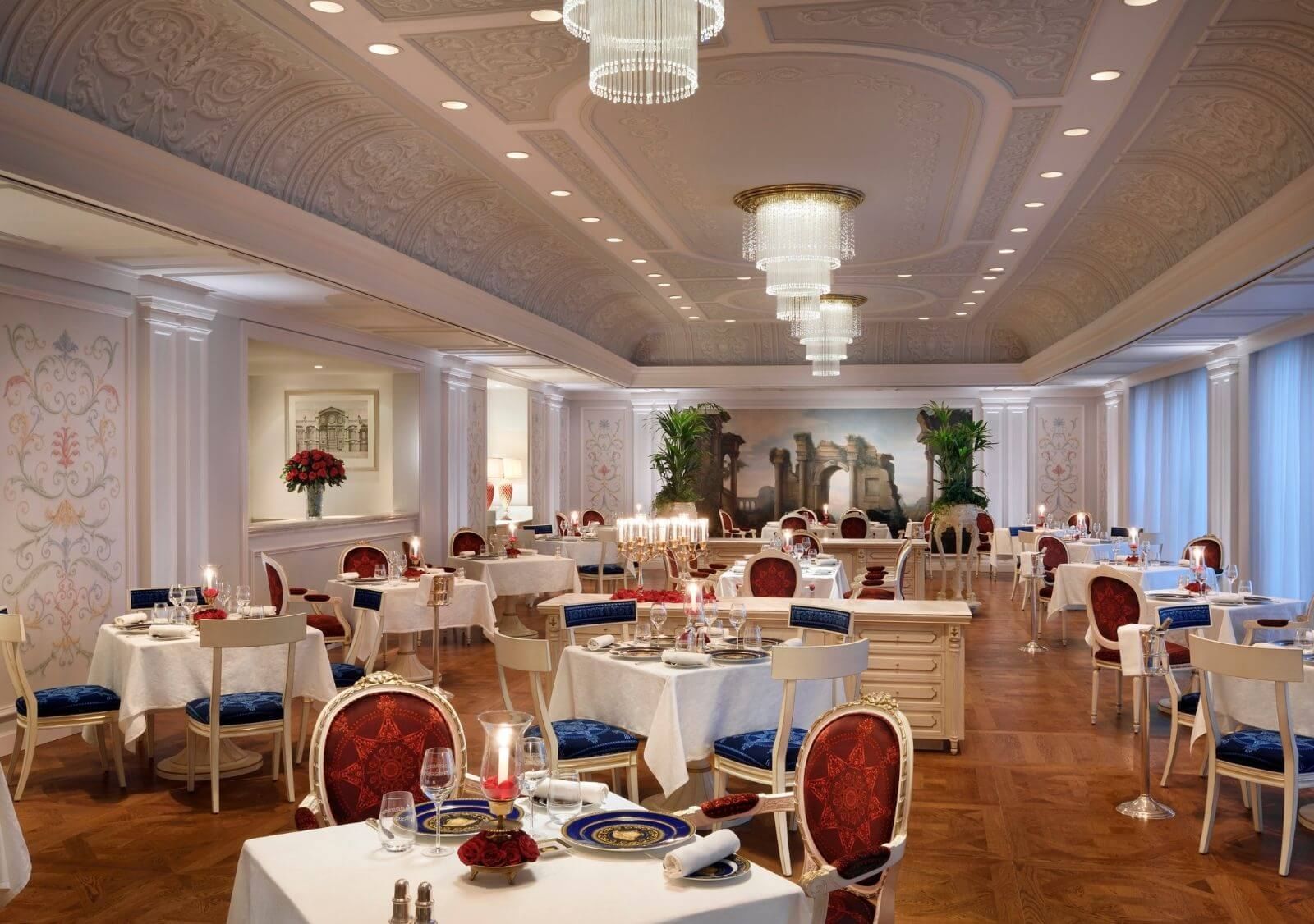 The elegant interior of Vanitas Italian restaurant at Palazzo Versace Dubai