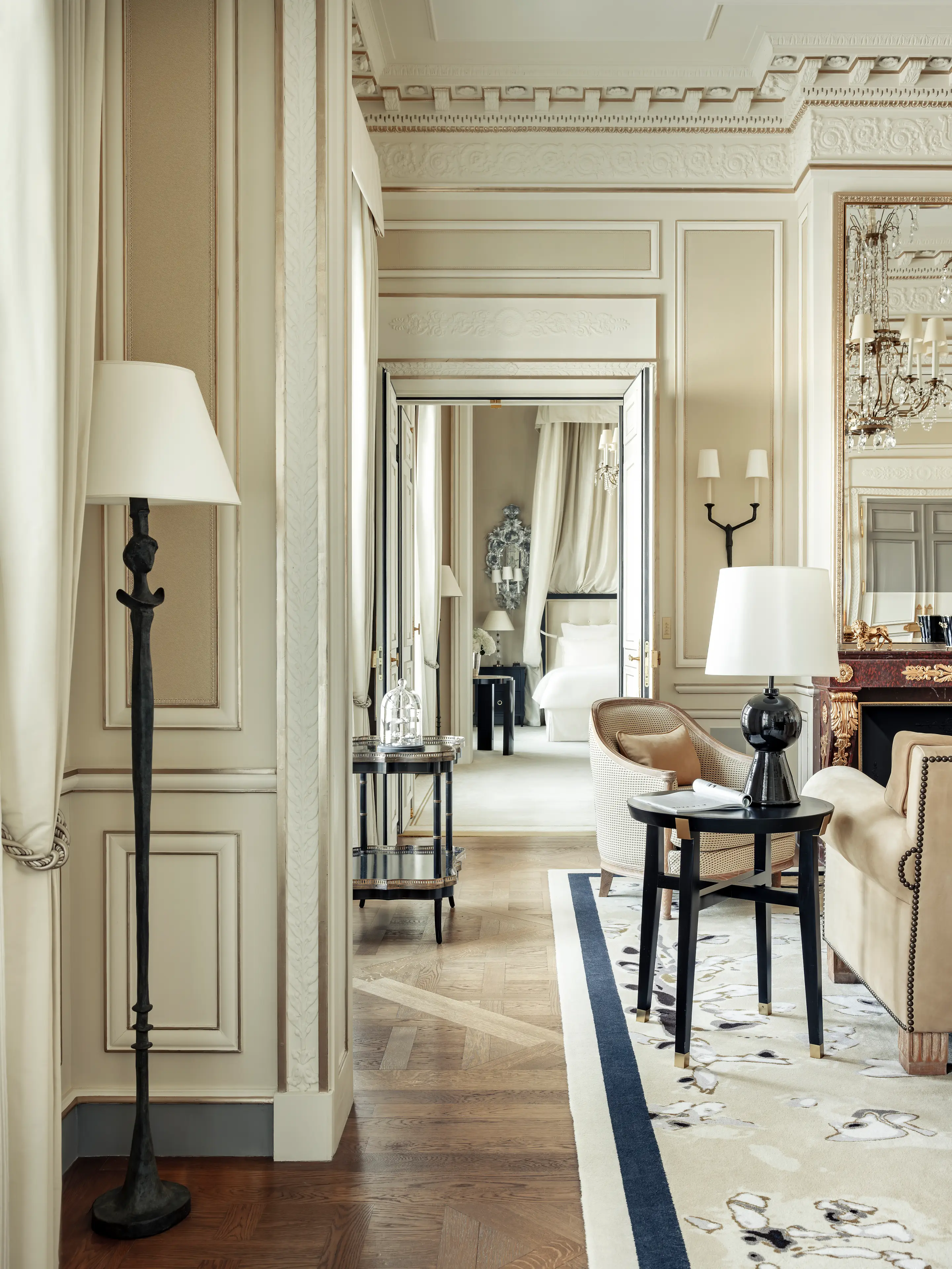 Elegant sitting area in the Suite Coco Chanel at Ritz Paris, the designer's home for over 30 years.