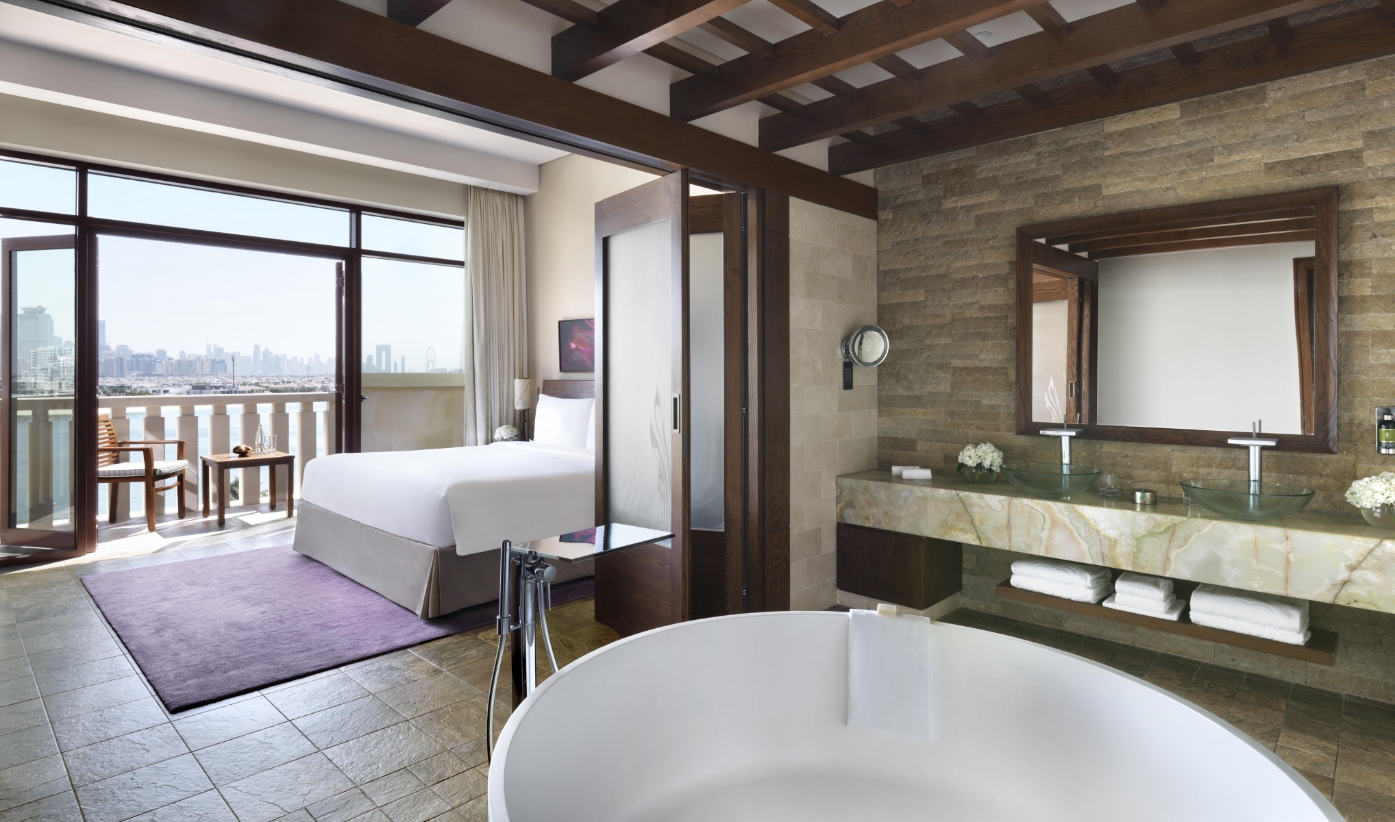 Prestige Suite bedroom and bathroom at Sofitel Dubai The Palm