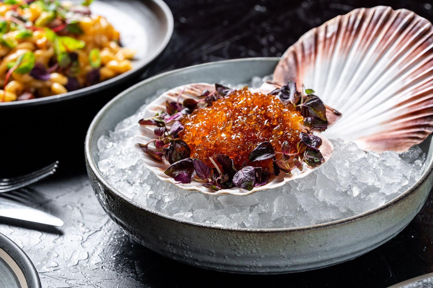 The Hokkaido Scallop Tartare, a delicacy served at the MICHELIN-guided CÉ LA VI restaurant.