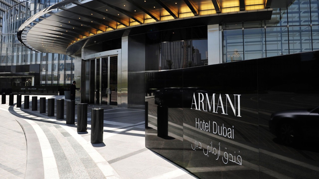 The tranquil and minimalist entrance to the Armani/SPA, an urban sanctuary within the Burj Khalifa.