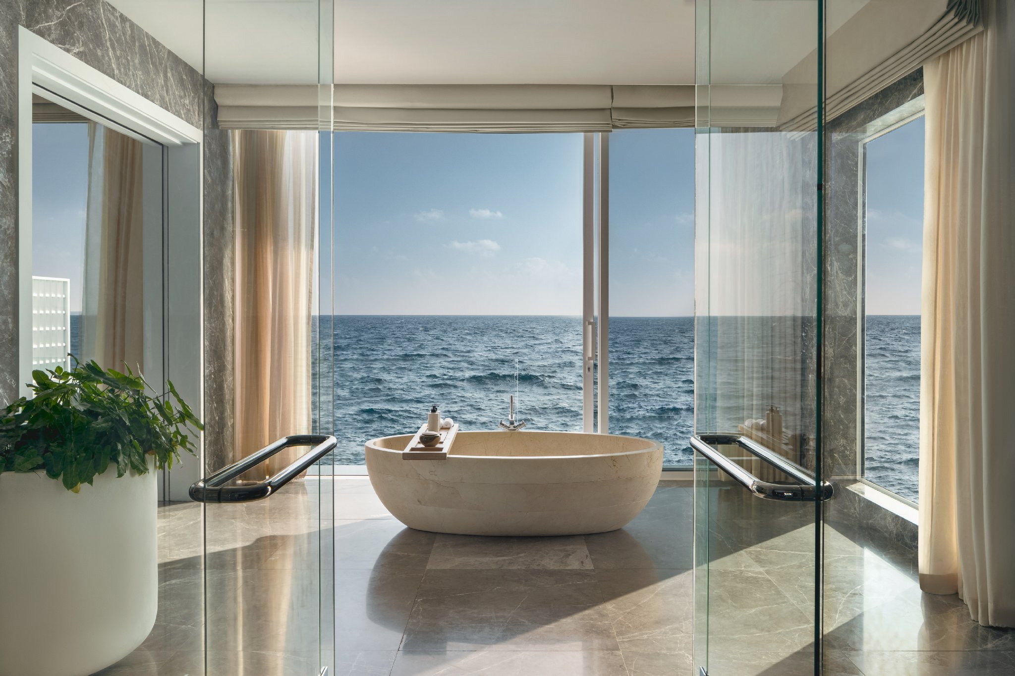 Spacious bathroom in The Muraka residence at Conrad Maldives.