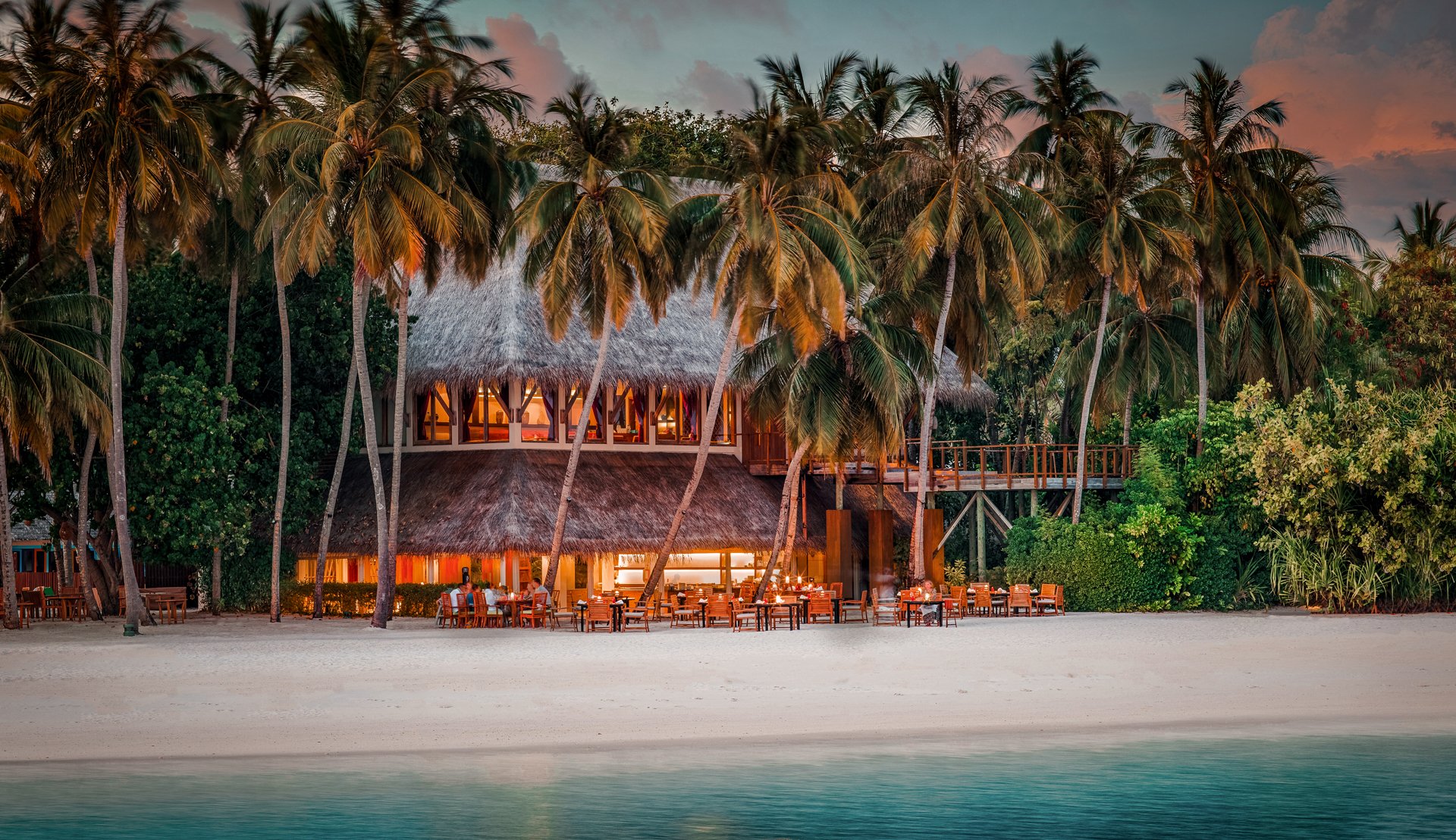 Exterior view of Ufaa by Jereme Leung restaurant at the beach, Conrad Maldives.