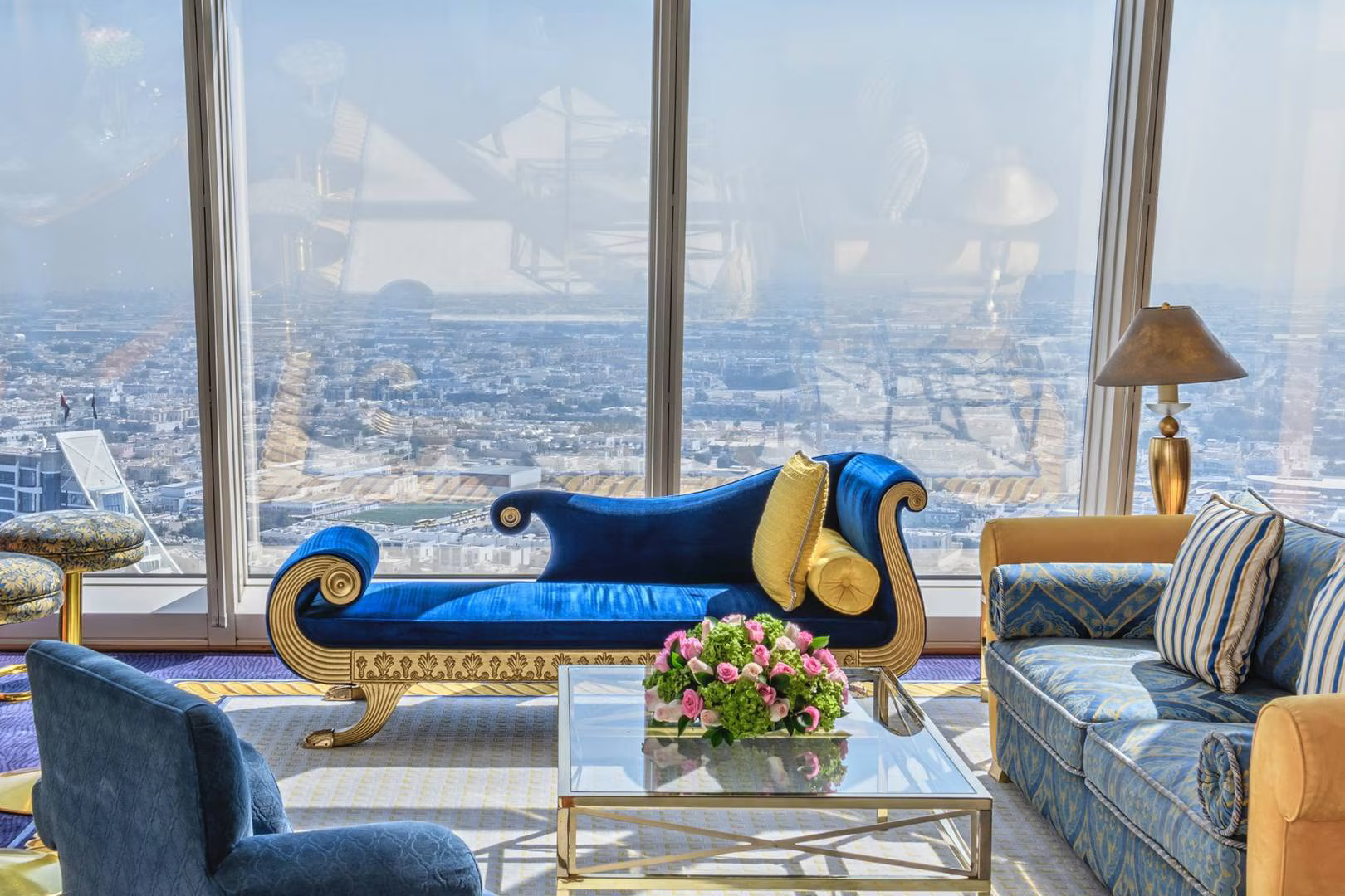 The elegant private bar area within the luxurious Duplex Club Suite at Burj Al Arab.