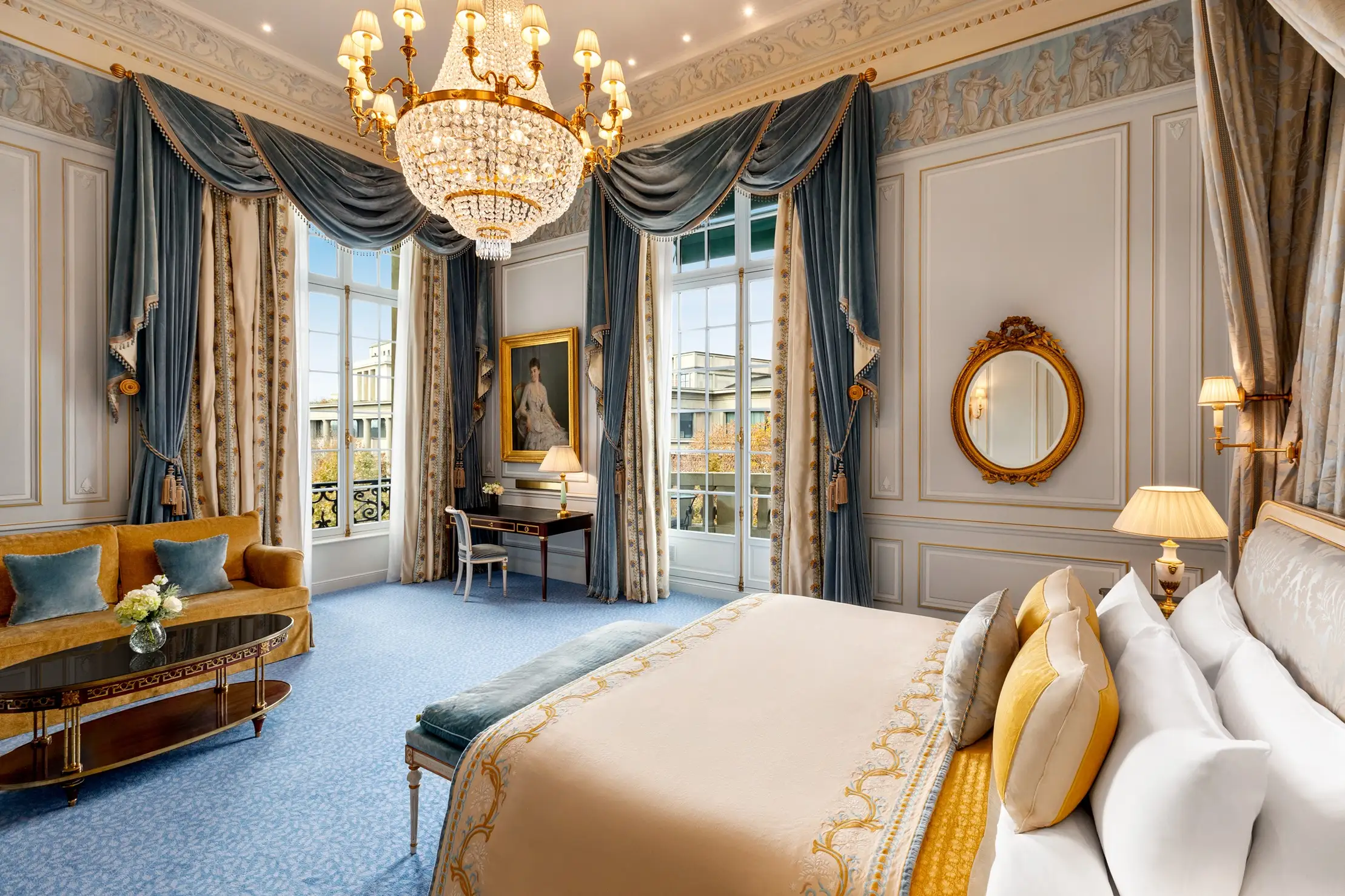 Another view of the luxurious bedroom in L'Appartement Prince Bonaparte at Shangri-La Paris, highlighting its elegant design.