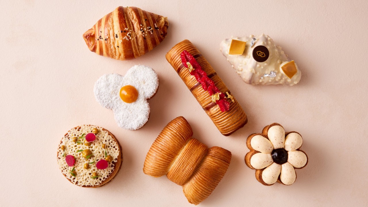 A display of French pastries and sweets at Olivier's lobby lounge and café.