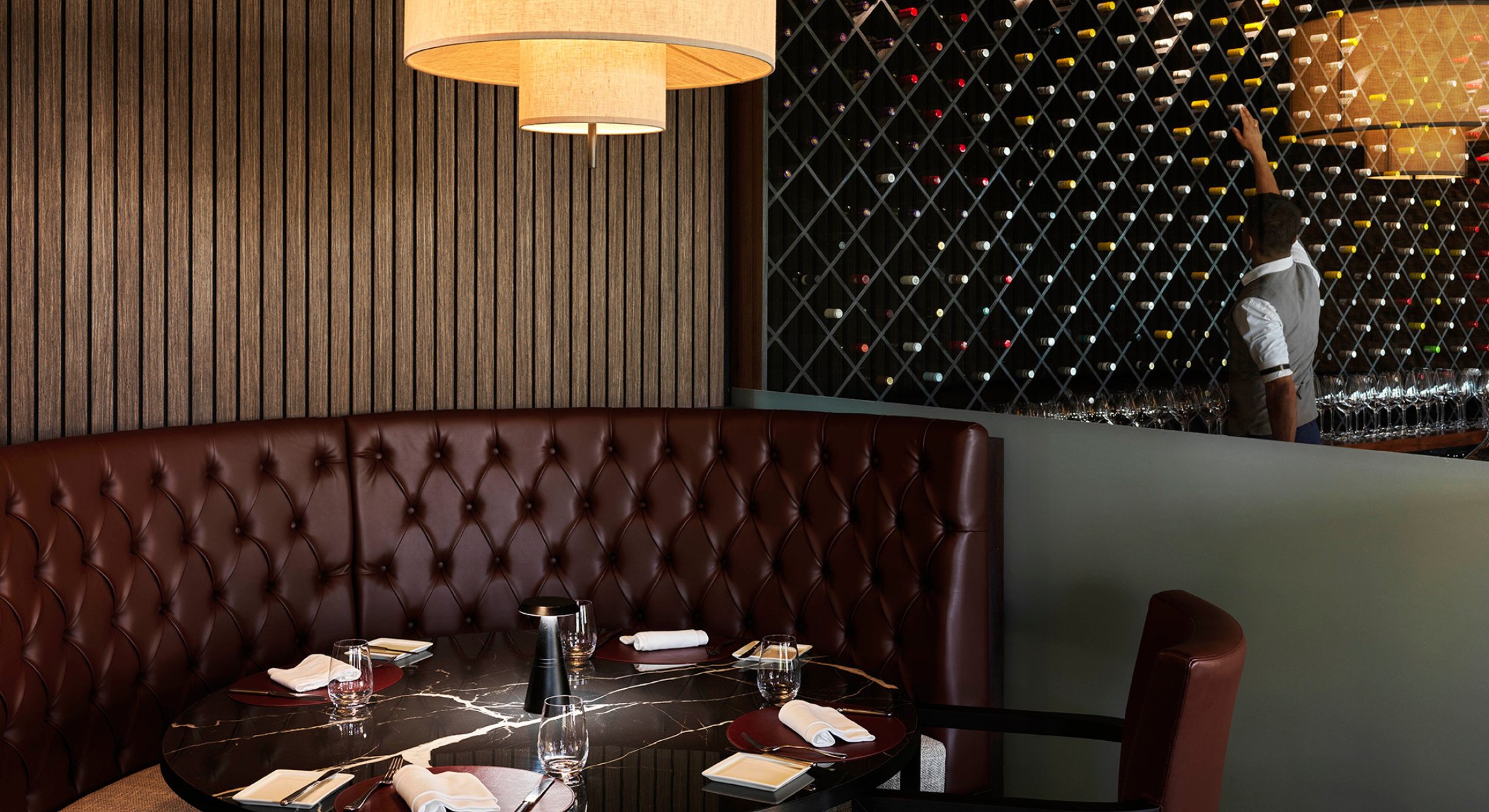 The cozy bar area at Porterhouse, perfect for a pre-dinner cocktail.