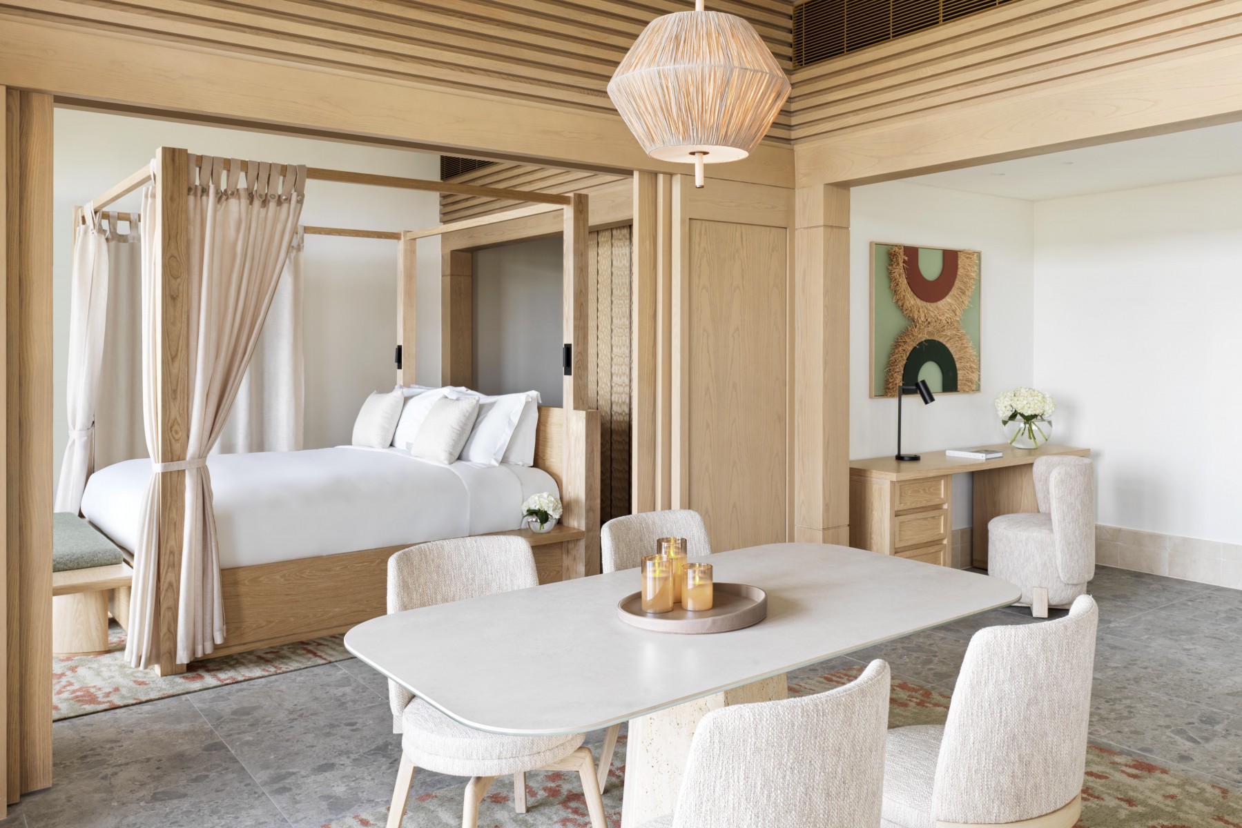 An elegant dining area in a Signature Palm Suite, perfect for intimate meals.
