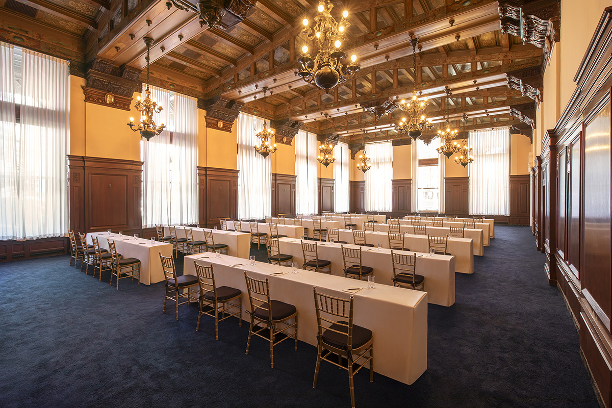 The Edwardian Room event space at The Plaza Hotel, with views of Central Park and Fifth Avenue.