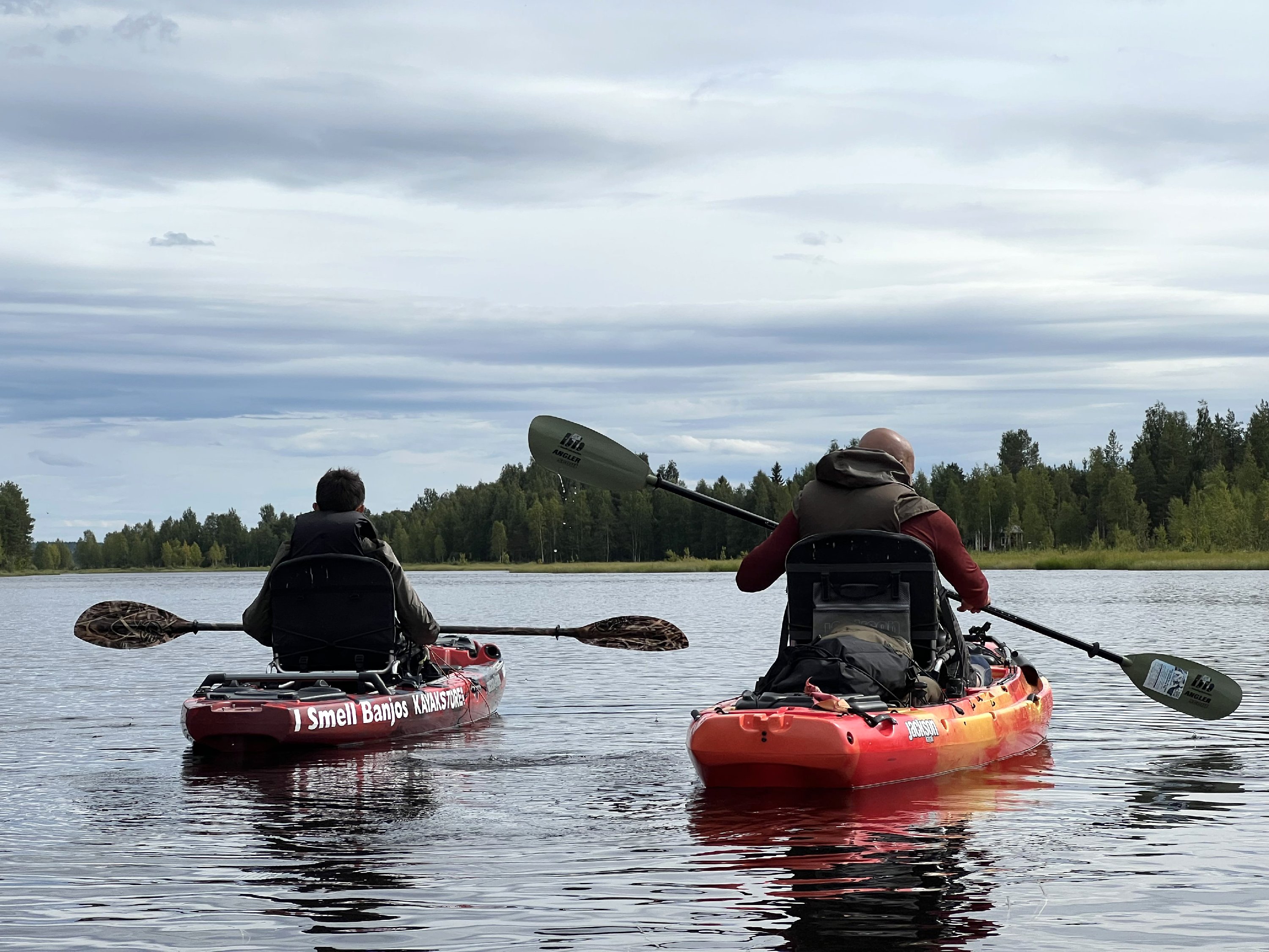 Guided kayaking tour on the Lule River near Treehotel Sweden in summer.