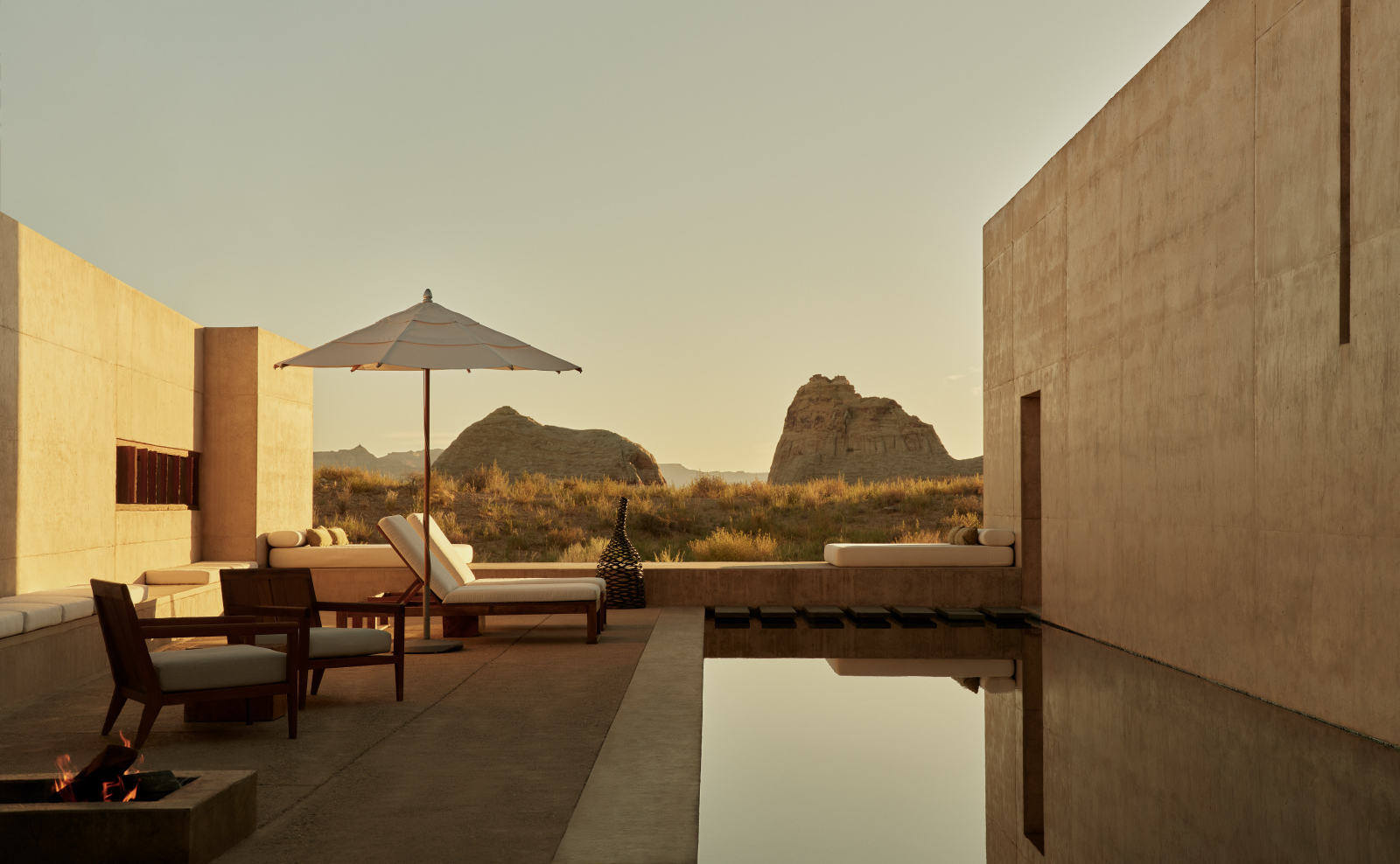 The expansive private lap pool and sun deck of the Amangiri Suite.