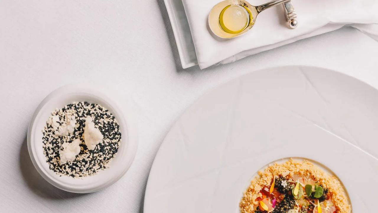 A beautifully arranged selection of Italian seafood dishes at Ristorante L'Olivo at Al Mahara.