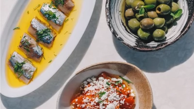 A selection of Mediterranean tapas and fresh seafood dishes at SAL beach club.