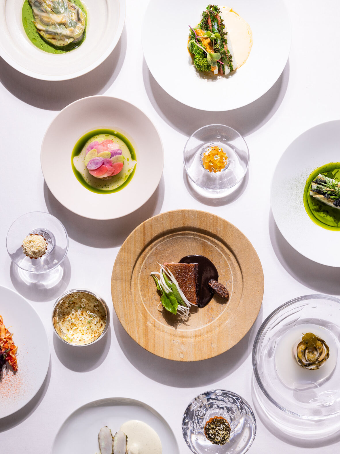 Exquisitely plated dishes from the two-Michelin-starred Restaurant le Meurice Alain Ducasse.