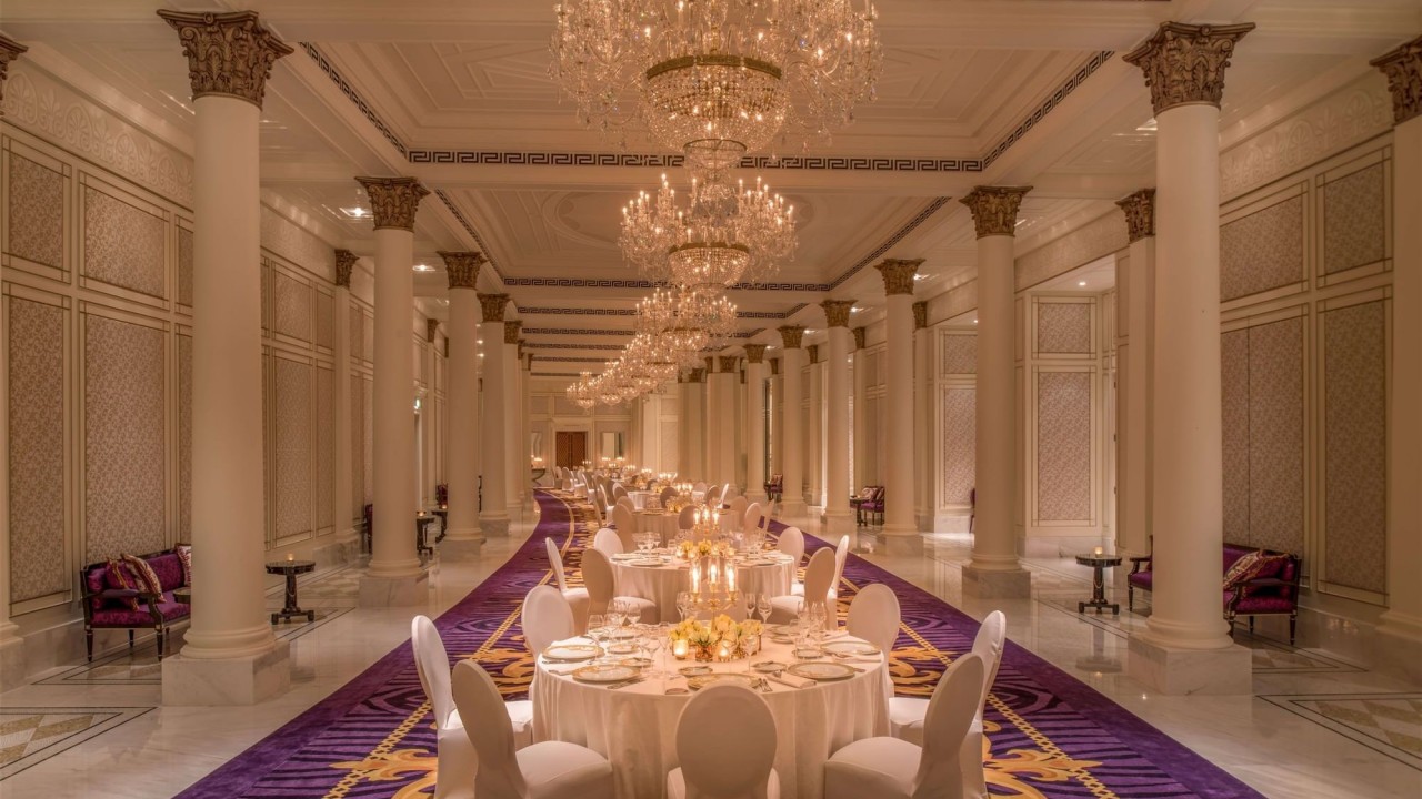 A grand banquet setup in the Gala Ballroom, ideal for weddings and galas.