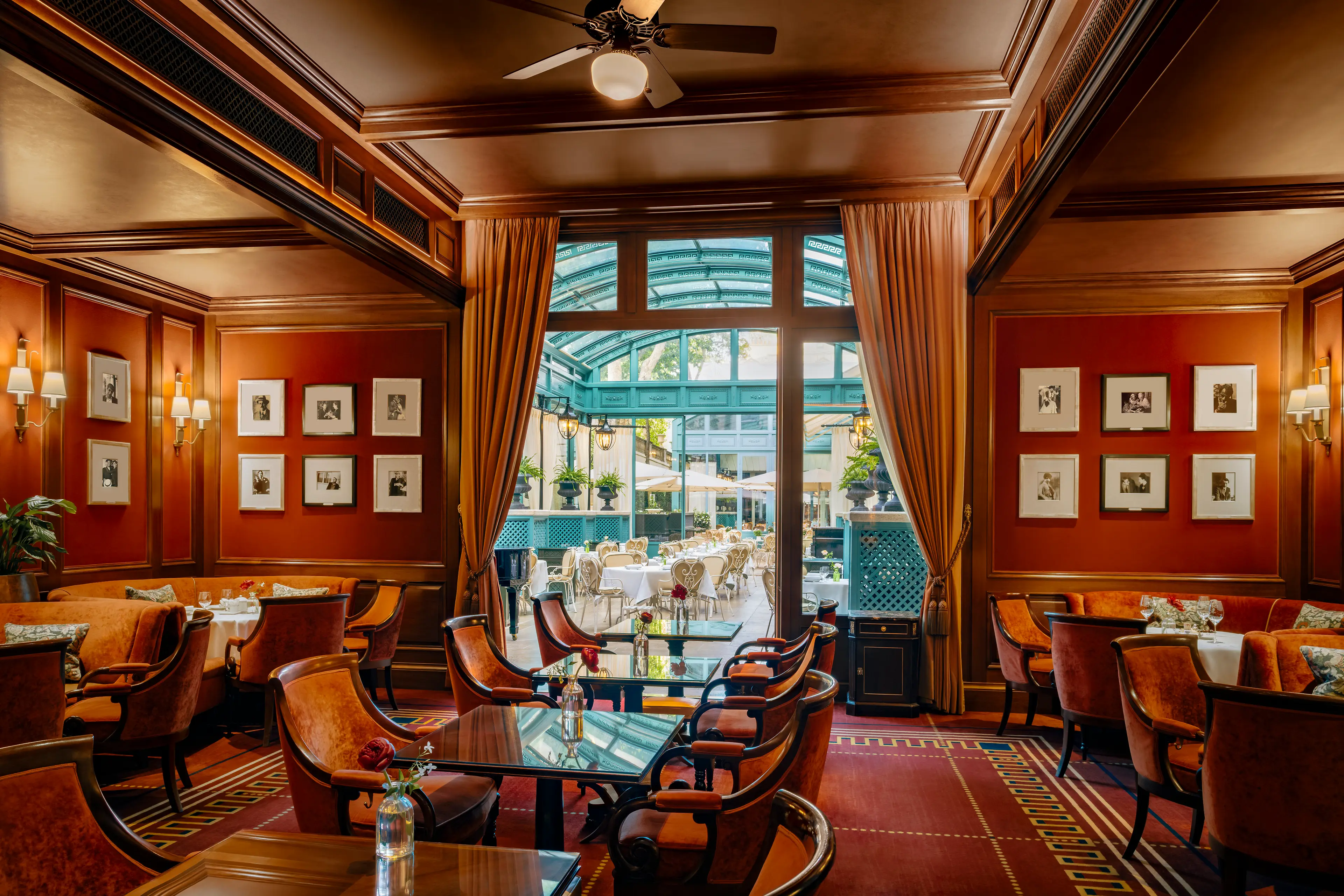The grand entrance to Bar Vendôme, leading into its vibrant, Parisian brasserie atmosphere.