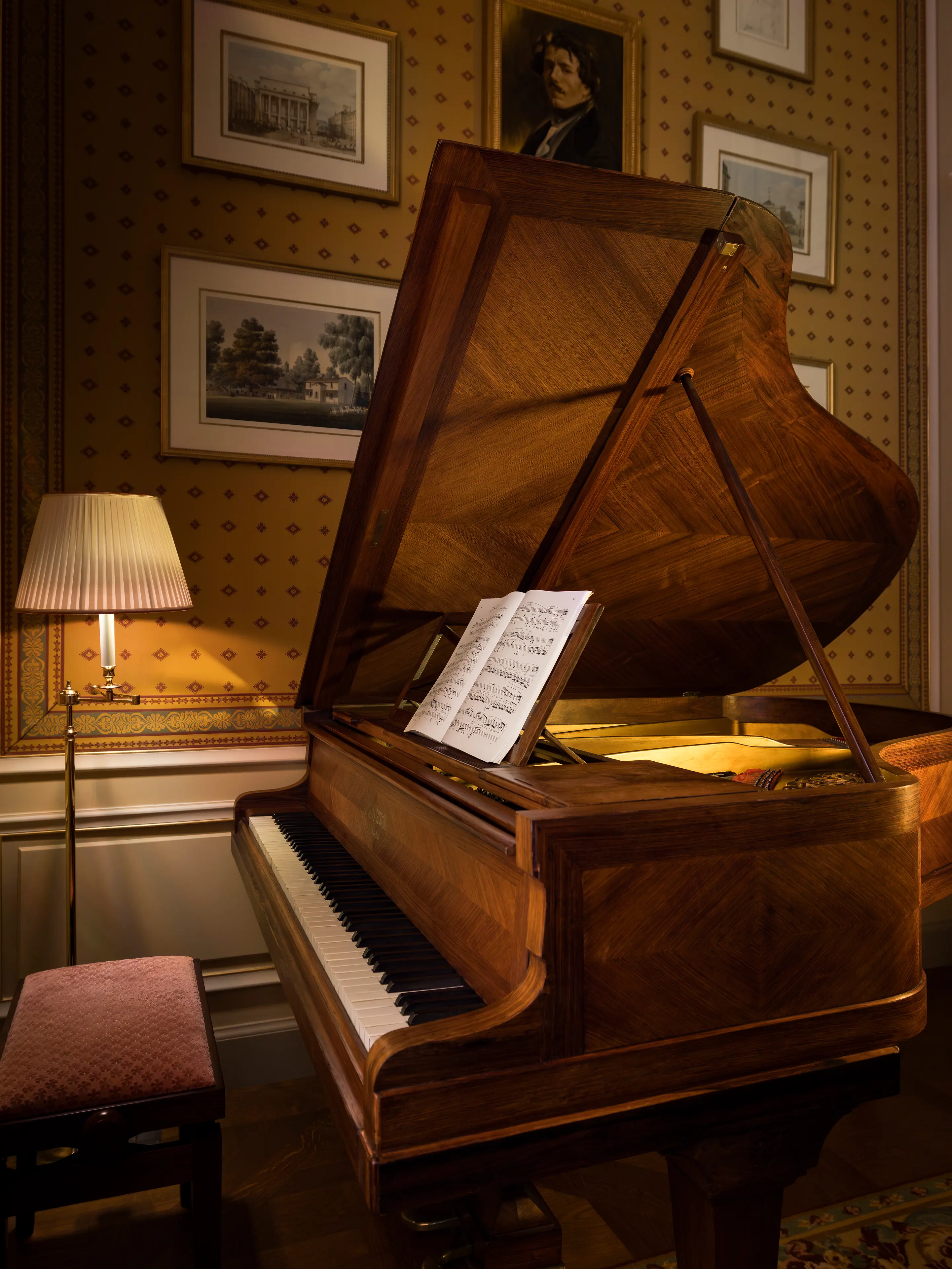 The grand piano in the Suite Chopin, honoring the legacy of the virtuoso composer.