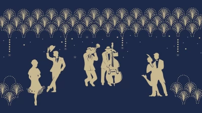 An Art Deco-style illustration evoking the glamour and energy of The Gatsby Soirées at the Ritz Paris.