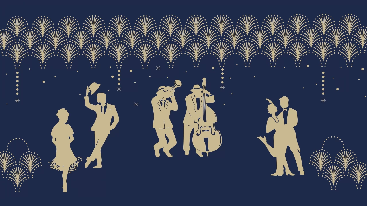 An Art Deco-style illustration evoking the glamour and energy of The Gatsby Soirées at the Ritz Paris.