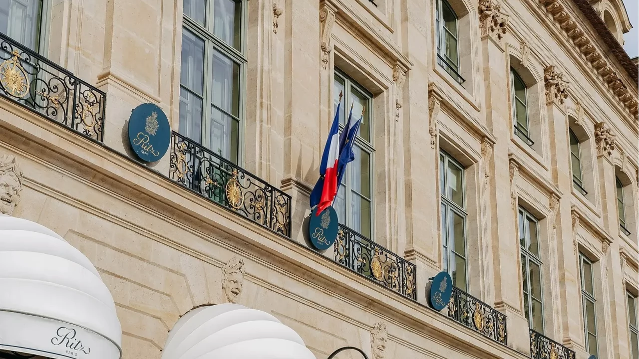 The iconic facade of the Ritz Paris on the prestigious Place Vendôme.