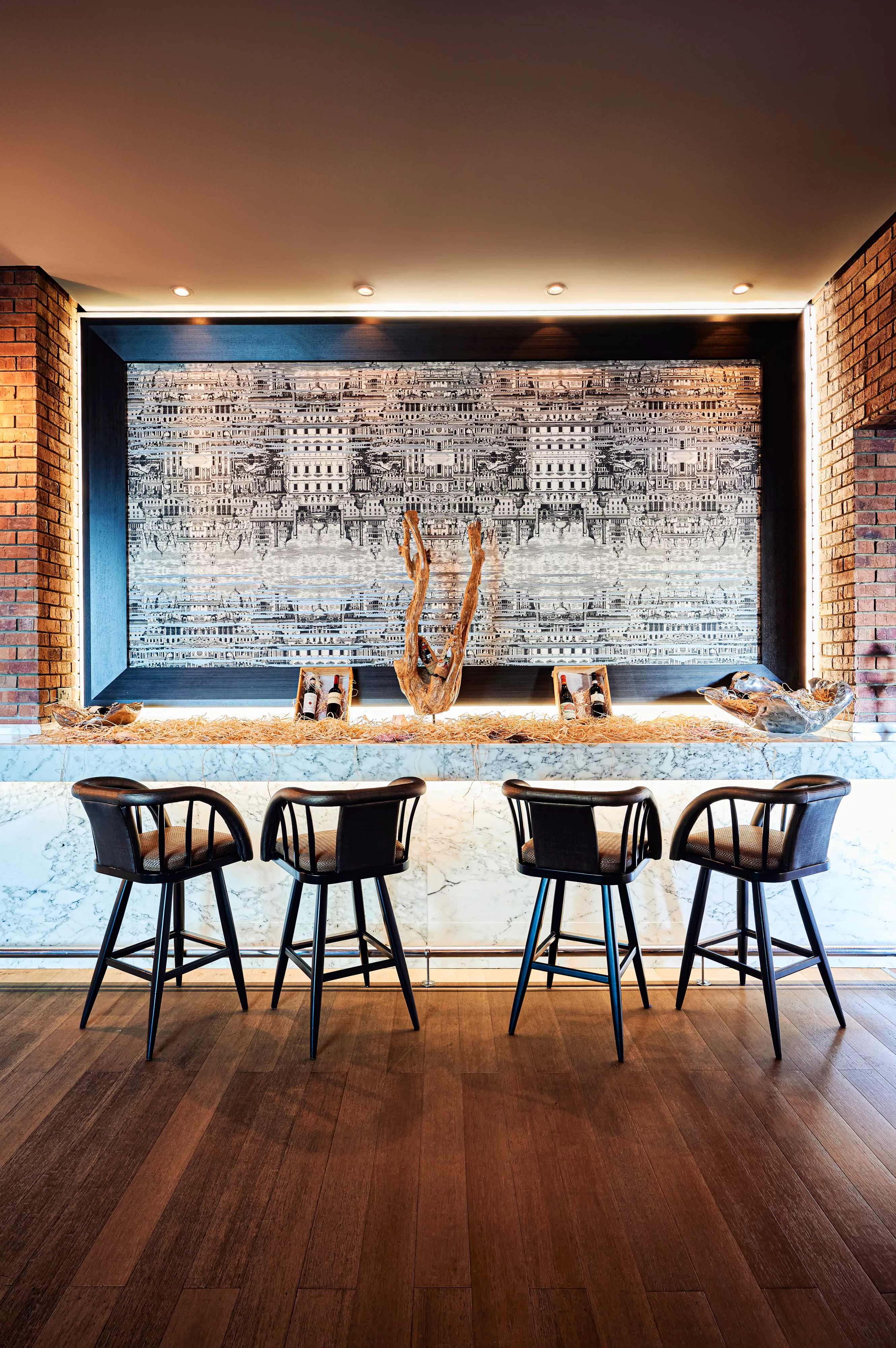 A stylish dining area within SOLO restaurant, showcasing its relaxed yet refined atmosphere.