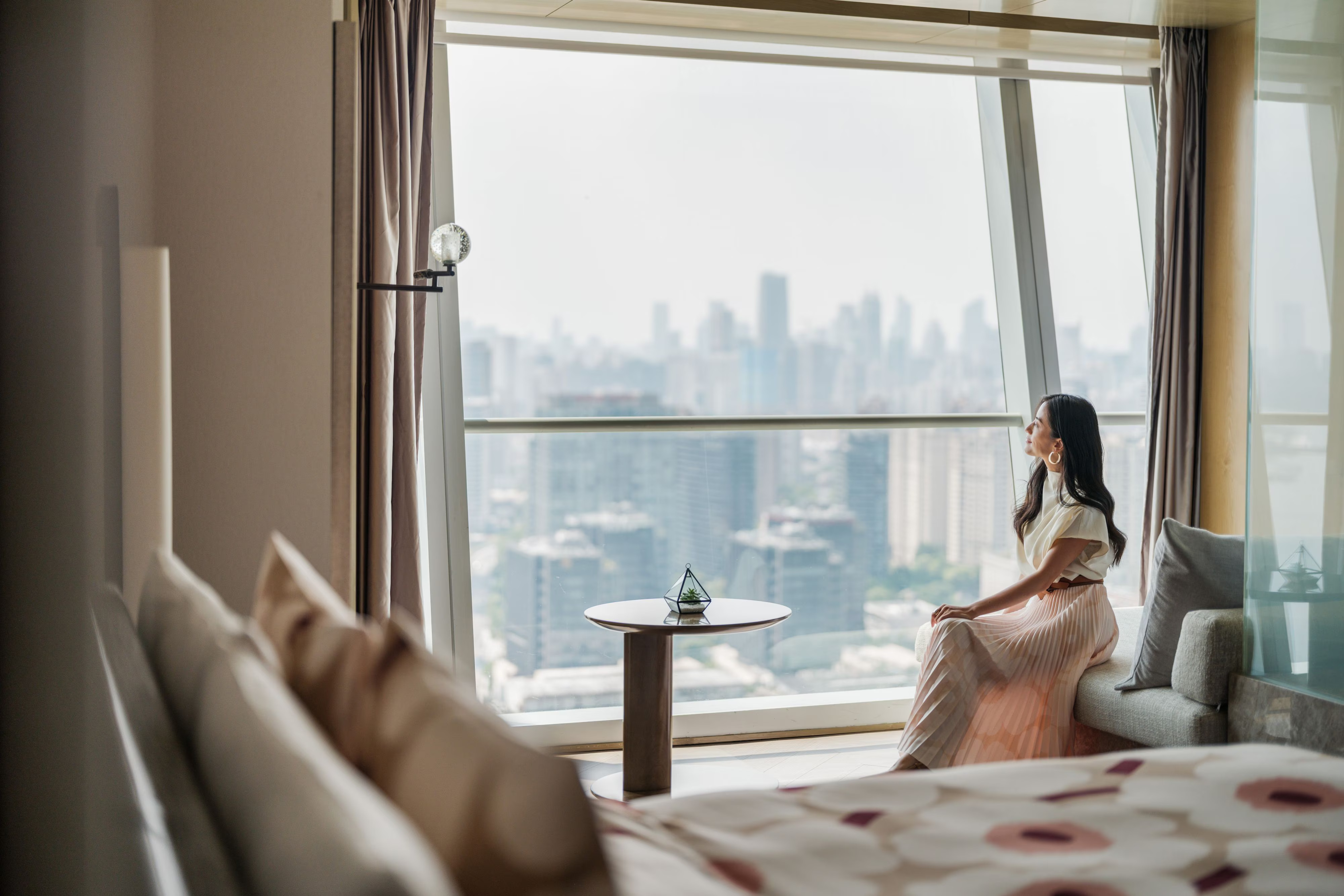 A guest admires the view from the 